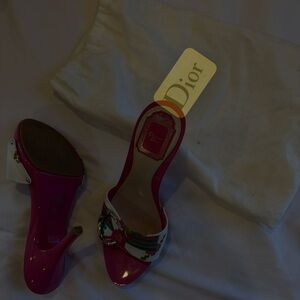 Dior Pink Open-Toe Slide Mules with Multicolor Strap